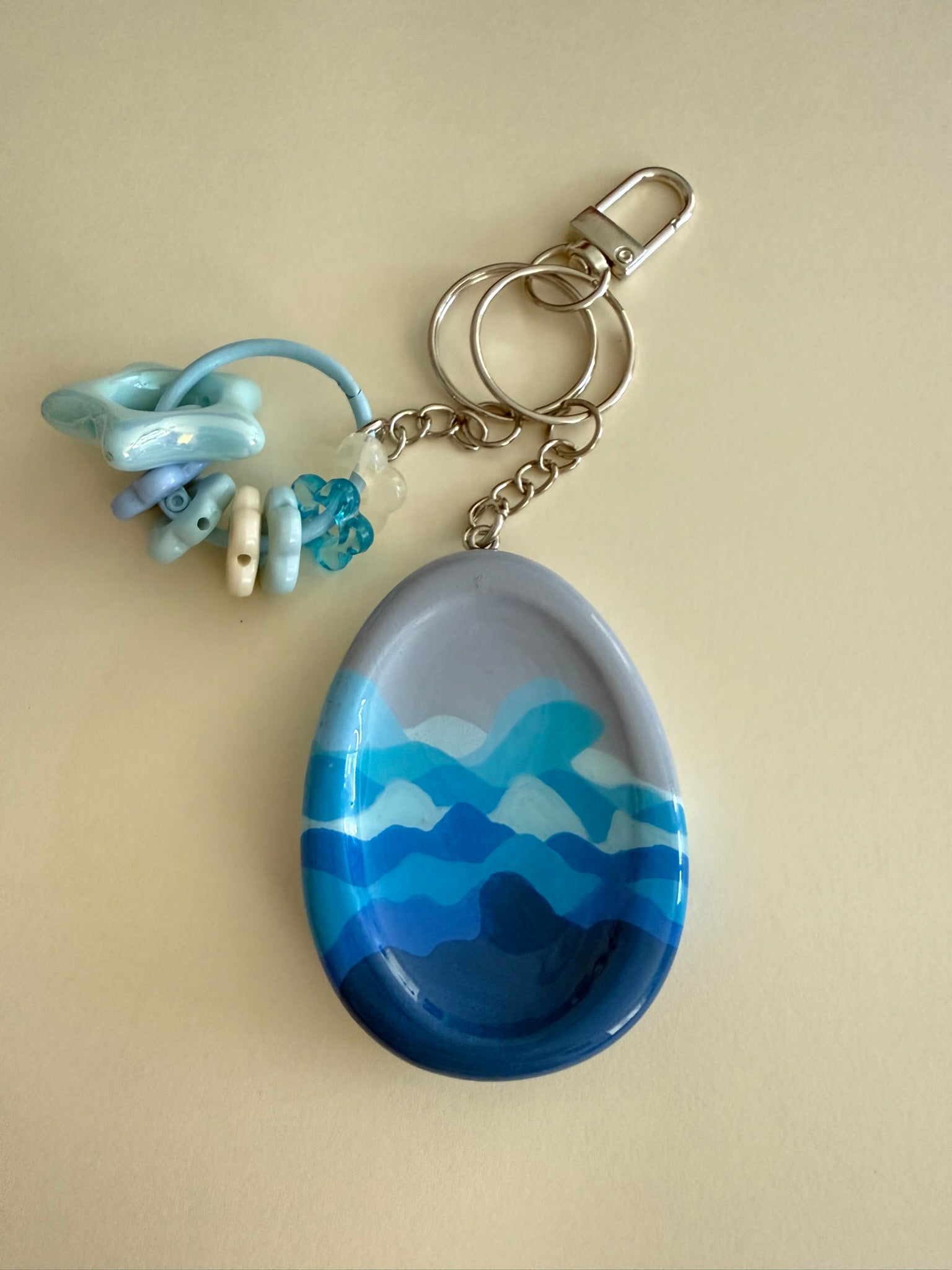 Ocean Wave Worry Stone Keyring Handmade Sensory Fidget Calming Pocket Pebble with Tactile Beads for Anxiety Relief & ADHD Support