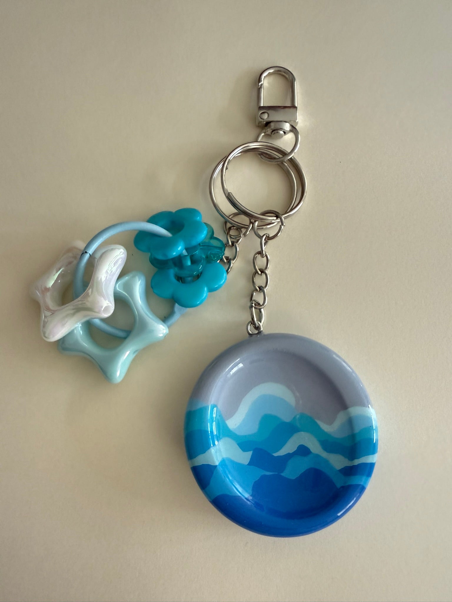 Ocean Wave Worry Stone Keyring Handmade Sensory Fidget Calming Pocket Pebble with Tactile Beads for Anxiety Relief & ADHD Support