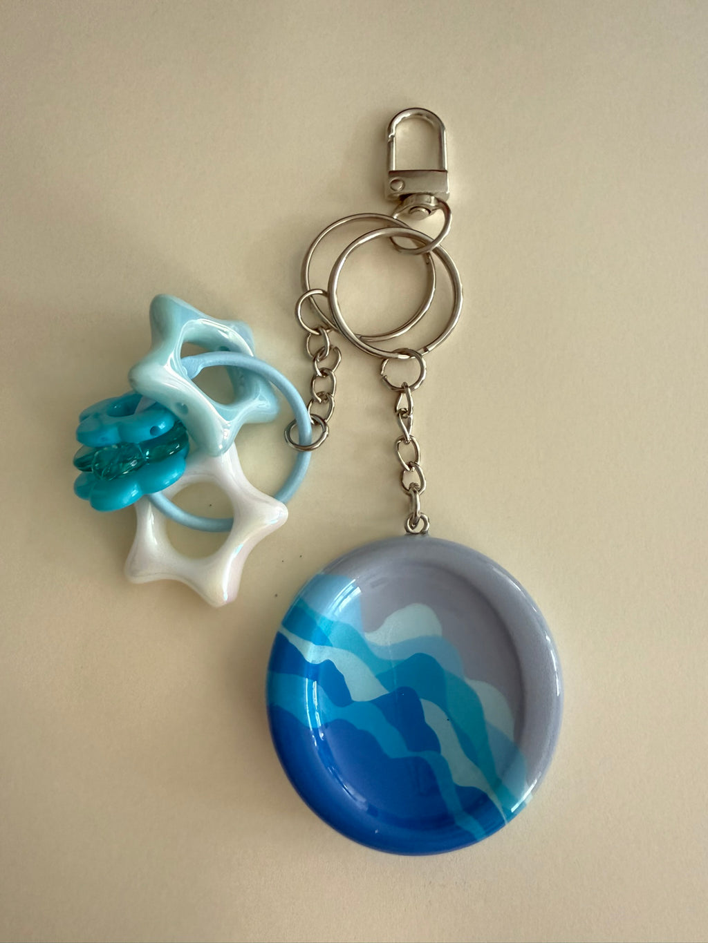 Ocean Wave Worry Stone Keyring Handmade Sensory Fidget Calming Pocket Pebble with Tactile Beads for Anxiety Relief & ADHD Support