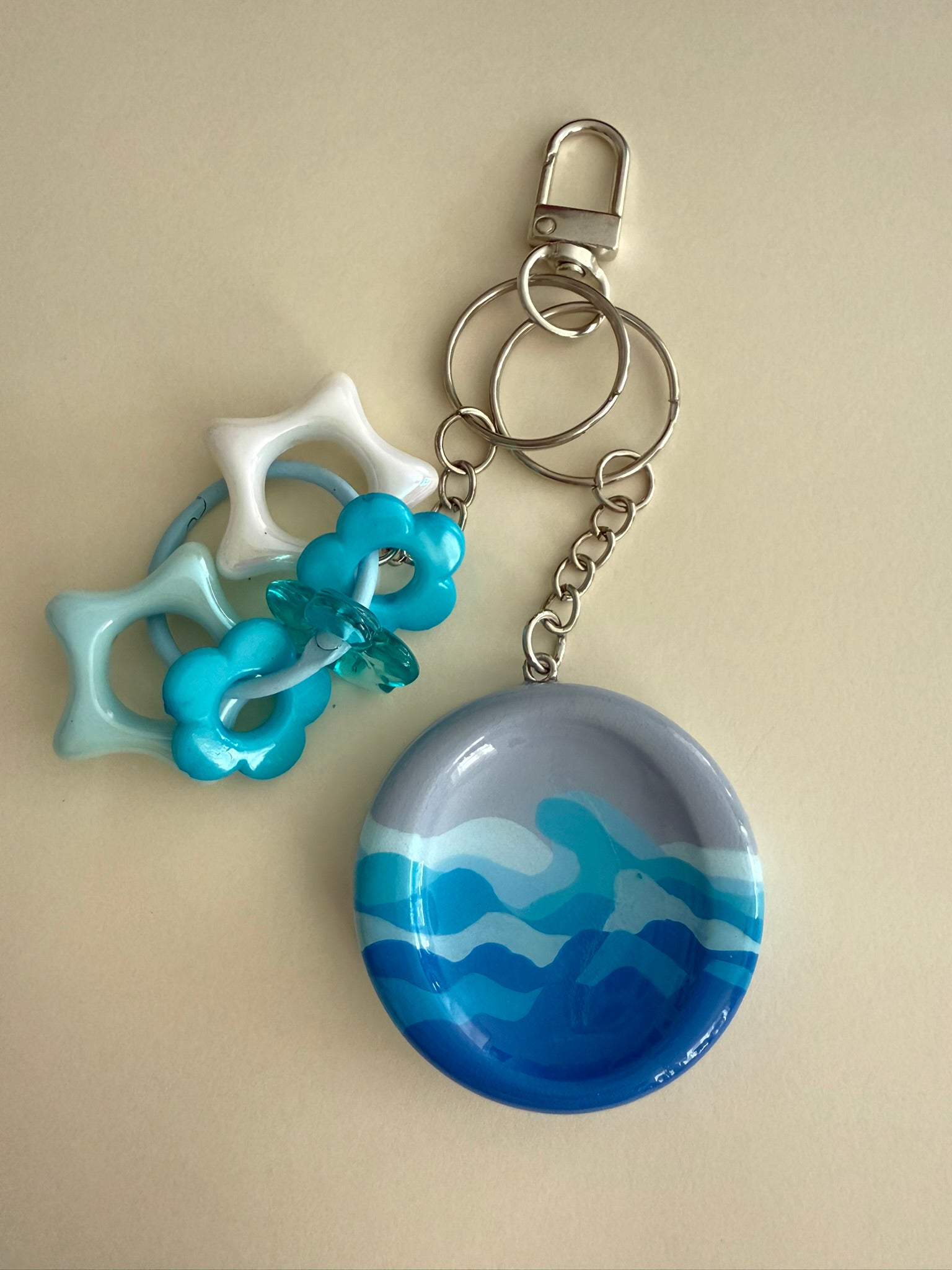 Ocean Wave Worry Stone Keyring Handmade Sensory Fidget Calming Pocket Pebble with Tactile Beads for Anxiety Relief & ADHD Support