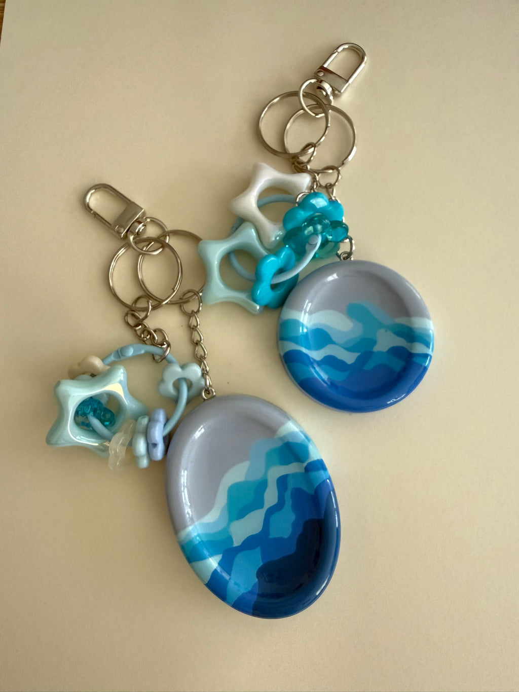 Ocean Wave Worry Stone Keyring Handmade Sensory Fidget Calming Pocket Pebble with Tactile Beads for Anxiety Relief & ADHD Support