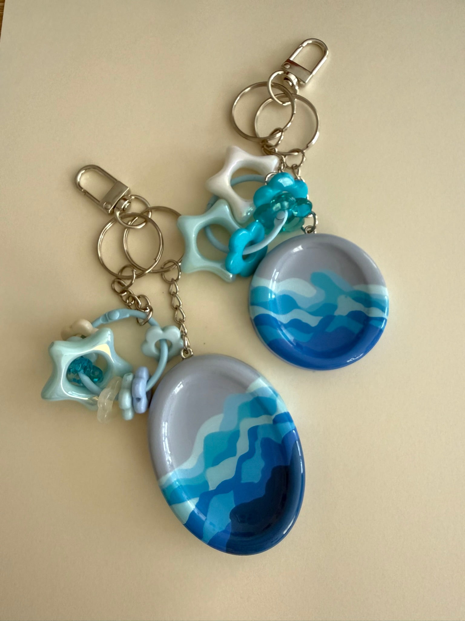 Ocean Wave Worry Stone Keyring Handmade Sensory Fidget Calming Pocket Pebble with Tactile Beads for Anxiety Relief & ADHD Support